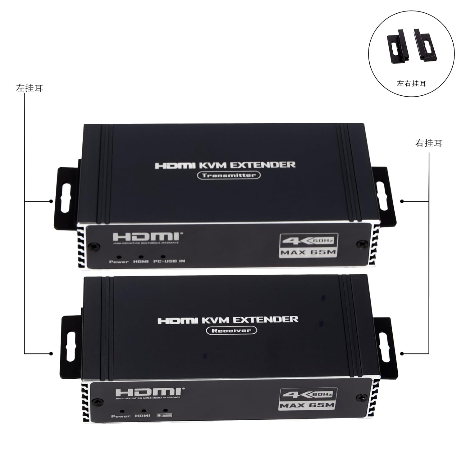 NÖRDIC 4K 60Hz 65 m HDMI KVM-forlænger med USB over Cat5e/Cat6 POC med loop-understøttelse til USB-tastatur og mus til PC-computer