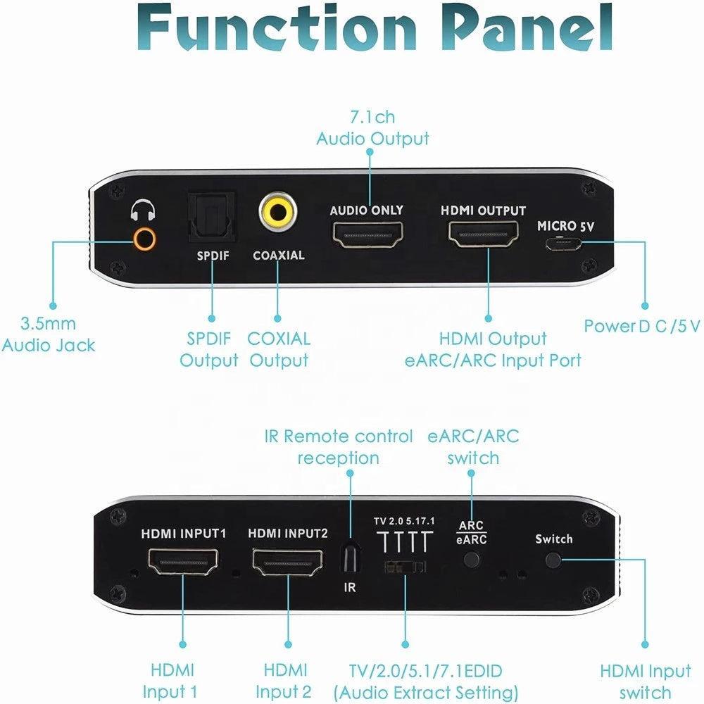 NÖRDIC 4K 60Hz HDMI-switch 2 til 1 med lydudtræk Toslink HDR HDCP2:3 ARC/eARC 7.1-lyd