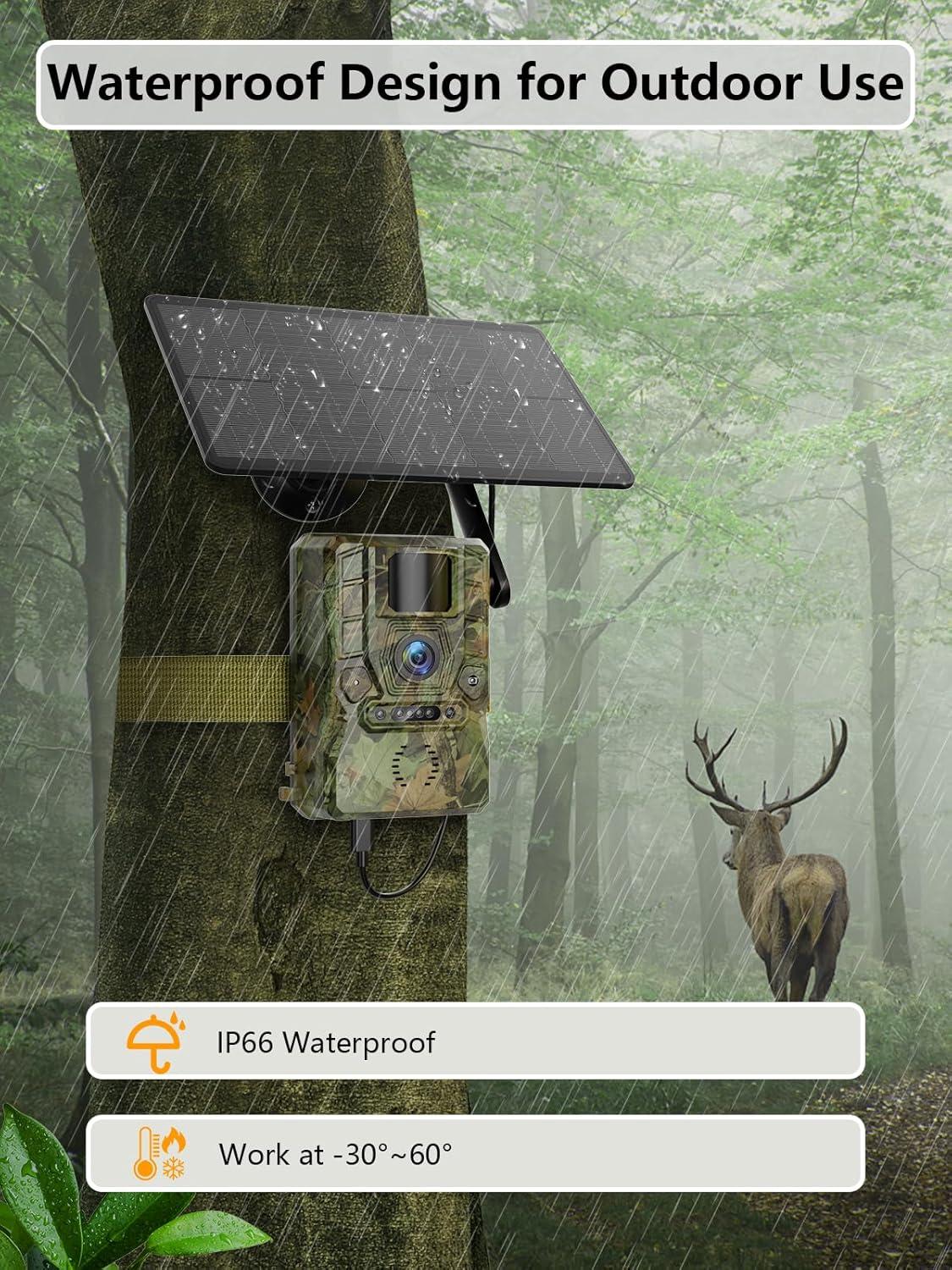 NÖRDIC 4G vildtkamera med 4W solpanel, 3MP FHD, camouflage, LTE 4G SIM-kort og IP66 vandbeskyttelse