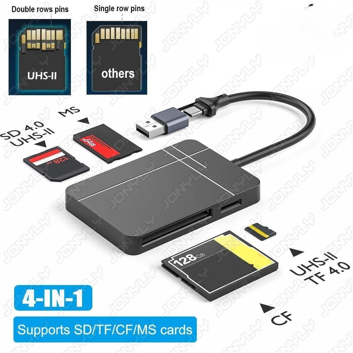 NÖRDIC USB-A 3.1, USB-C kortlæser 4 slot CF, SD 4.0, MicroSD 4.0, MS UHS-II