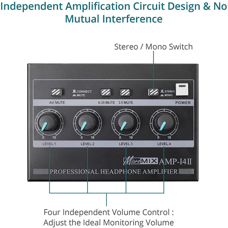 NÖRDIC 4-kanals hovedtelefonforstærker 6,3 mm og 3,5 mm MICROAMP AMP-I4II