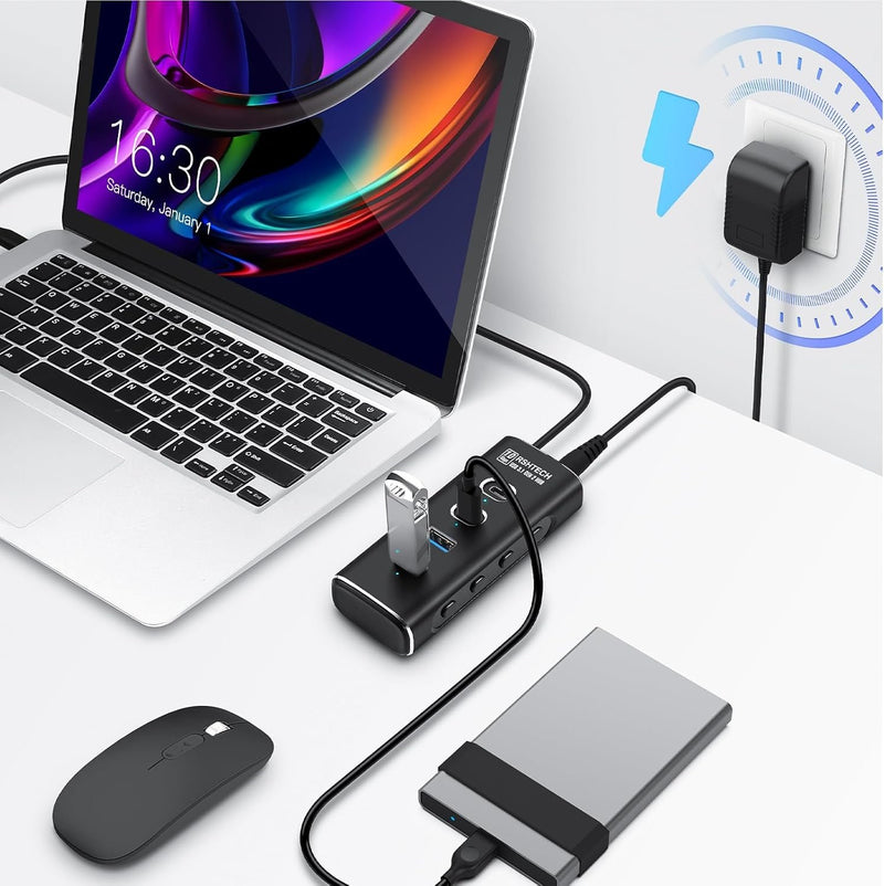 NÖRDIC 4-port Powered USB-C Hub 10Gbps with 2 USB-A & 2 USB-C Data Ports