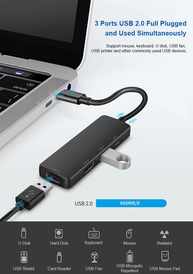 NÖRDIC 4-ports USB-C 2.0 Hub 3xUSB-A 480 Mbps 1xUSB-C 480 Mbps