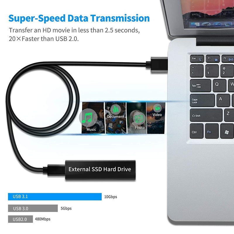 NÖRDIC 50cm C USB-kabel til USB A USB3.1 Gen1 hurtig opladning 60W 5Gbps 3A, Nylon Flettet sort