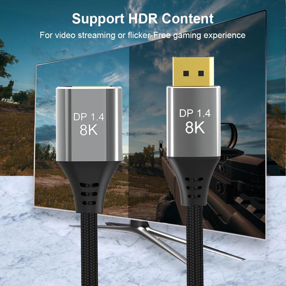 NÖRDIC 50 cm Displayport 1.4 forlængerkabel UHD 8K60Hz 4K144Hz 32.4Gbps 10-bit HDR