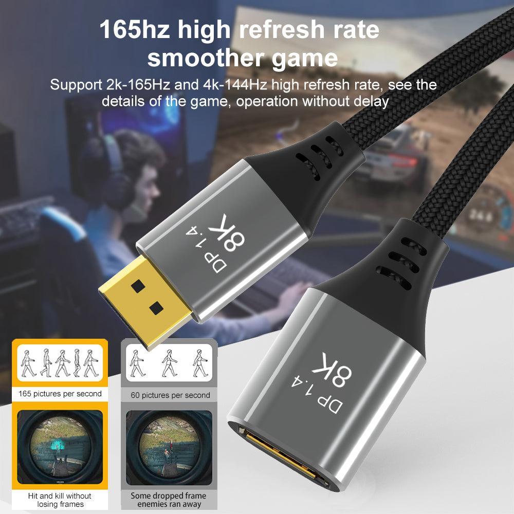 NÖRDIC 50 cm Displayport 1.4 forlængerkabel UHD 8K60Hz 4K144Hz 32.4Gbps 10-bit HDR