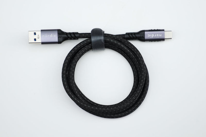 NÖRDIC 50cm USB3.2 Gen1 USB-C til A nylonflettet kabel hurtigopladning 3A 5Gbps Strømforsyning PD 60W