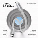 NÖRDIC 50cm USB4 USB-C til C nylonflettet kabel PD3.1 med 240W hurtigopladning 40G 8K60Hz 4K120Hz 5K60Hz 2x4K60Hz Emarker