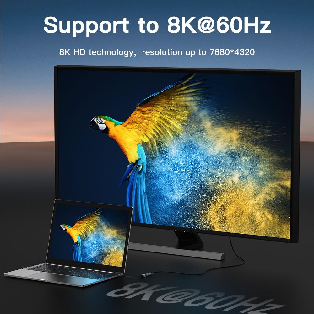 NÖRDIC 50 cm USBC til DP 1.4 kabel 8K30Hz 4K120Hz 32.4Gbps