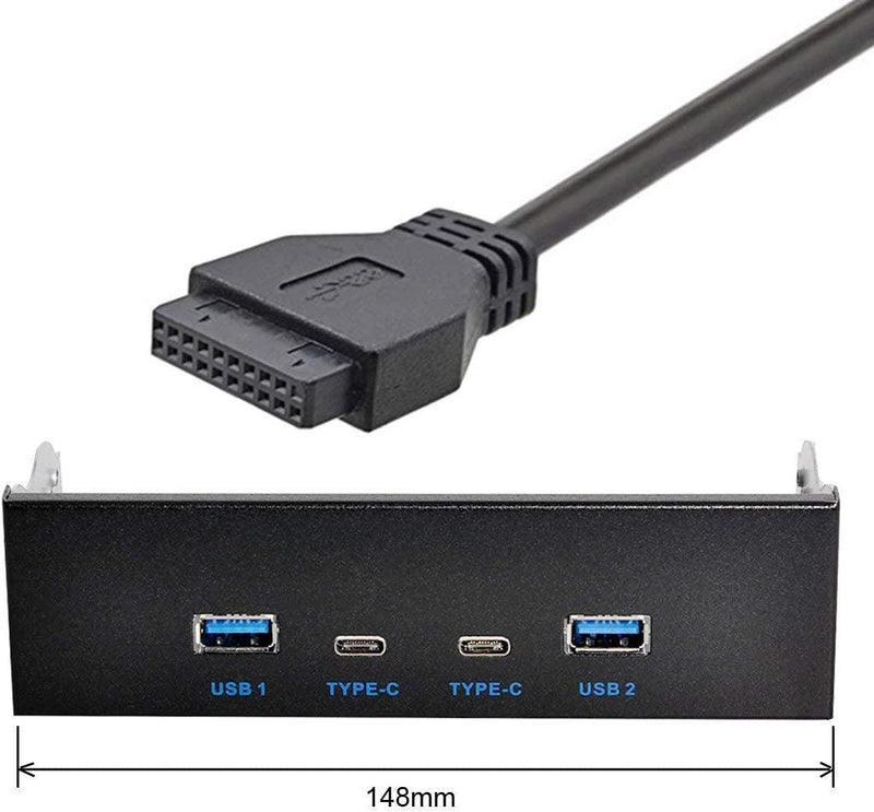 NÖRDIC 5,25" HDD frontpanel 2xUSB-C 5Gbps 2xUSB3.0 20pin stik