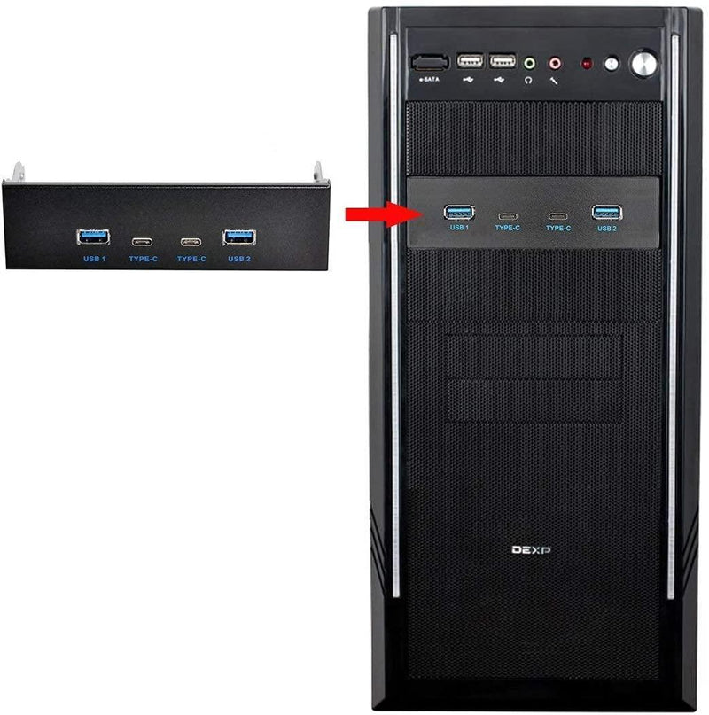 NÖRDIC 5,25" HDD frontpanel 2xUSB-C 5Gbps 2xUSB3.0 20pin stik