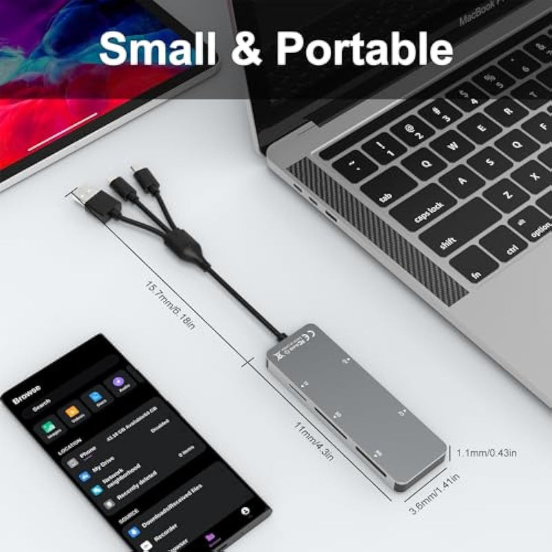 NÖRDIC USB-A, USB-C, Lightning-kortlæser 5-slot CF, SD, MicroSD, MS, XD UHS-I