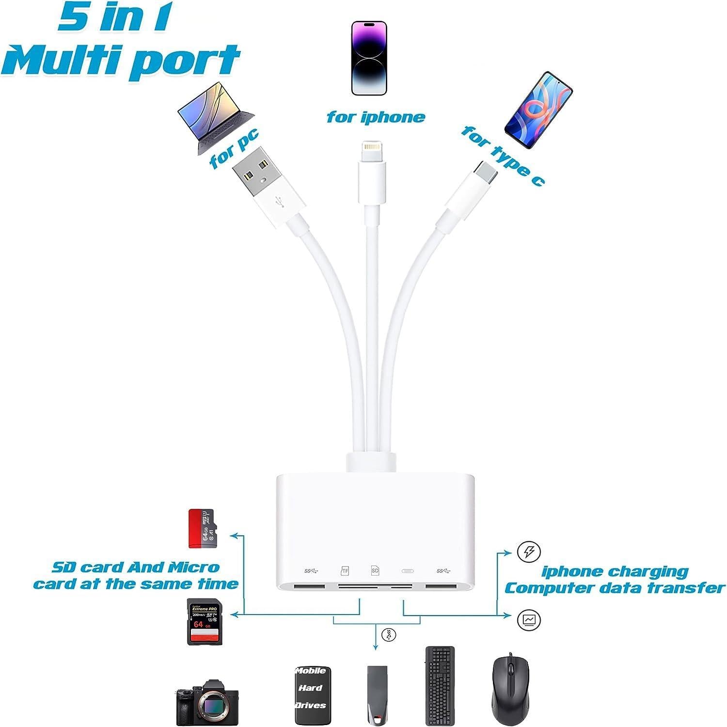 NÖRDIC USB-A, USB-C og Lightning Card Reader 2 Slot SD, MicroSD 2xUSB-A 3.0 1xLightning UHS-I