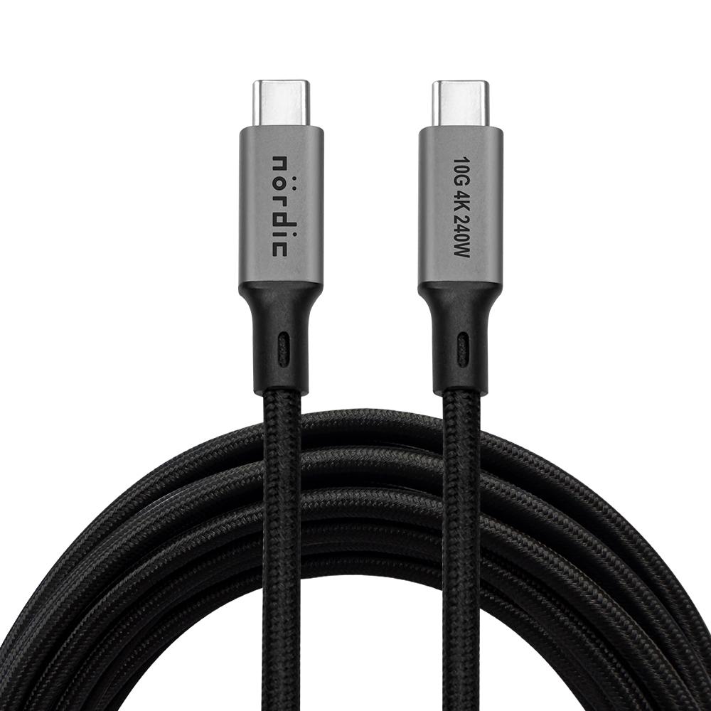 NÖRDIC 5m USB 3.2 Gen 2 USB-C til C nylon flettet kabel PD3.1 240W 20G 4K60Hz grå