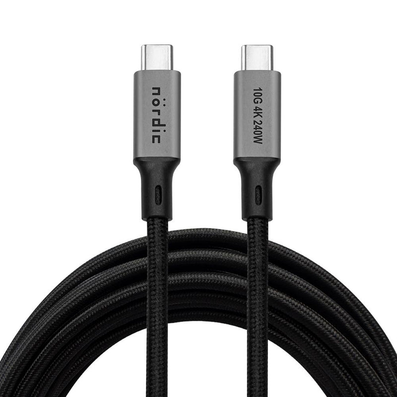 NÖRDIC 5m USB 3.2 Gen 2 USB-C til C nylon flettet kabel PD3.1 240W 10G 4K60Hz grå