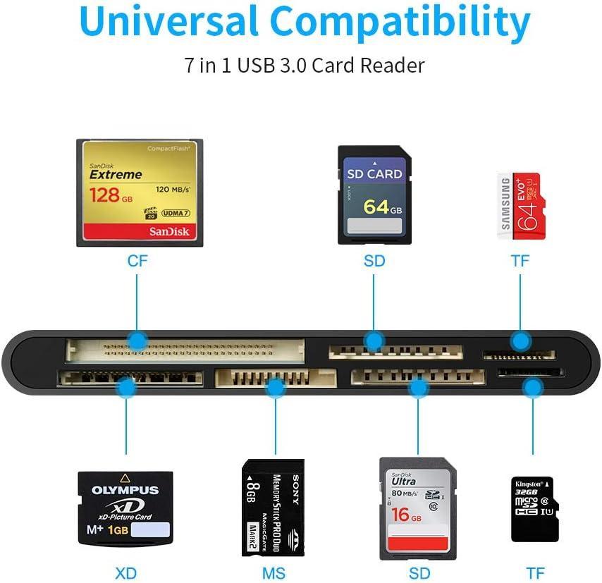 NÖRDIC USB-A kortlæser 7 slot 1xCF, 2xSD, 2xMicroSD, 1xMS, 1xXD UHS-I