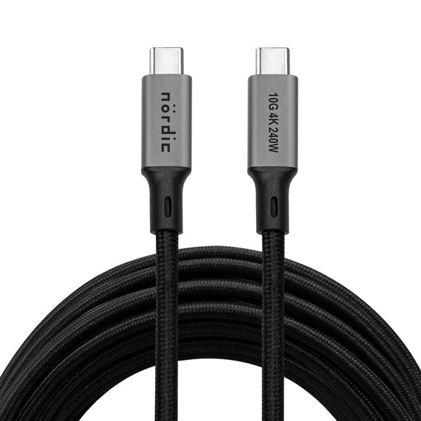 NÖRDIC 7m USB 3.2 Gen 2 USB-C til C nylonflettet kabel PD3.1 240W 10G 4K60Hz sort