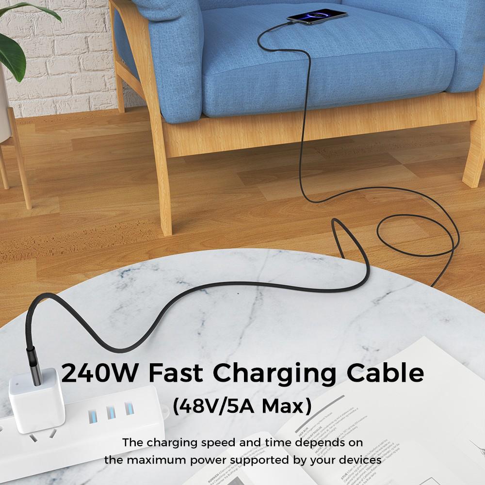 NÖRDIC 7m USB 3.2 Gen 2 USB-C til C nylonflettet kabel PD3.1 240W 20G 4K60Hz sort