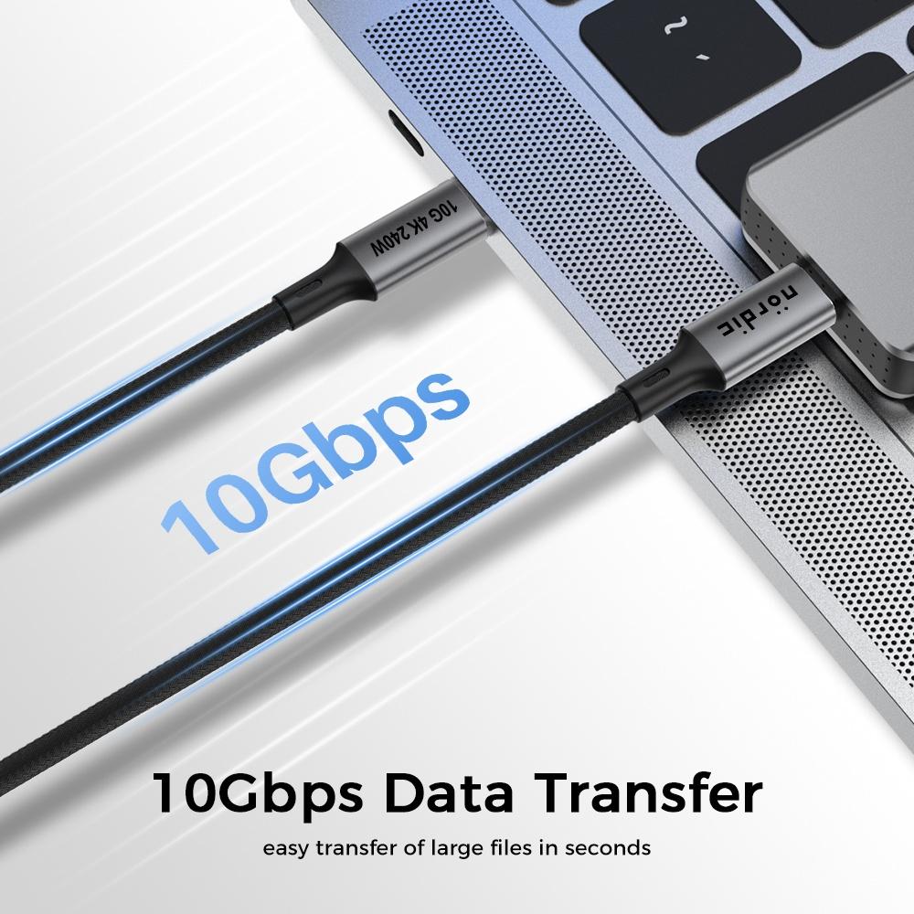 NÖRDIC 7m USB 3.2 Gen 2 USB-C til C nylonflettet kabel PD3.1 240W 20G 4K60Hz sort