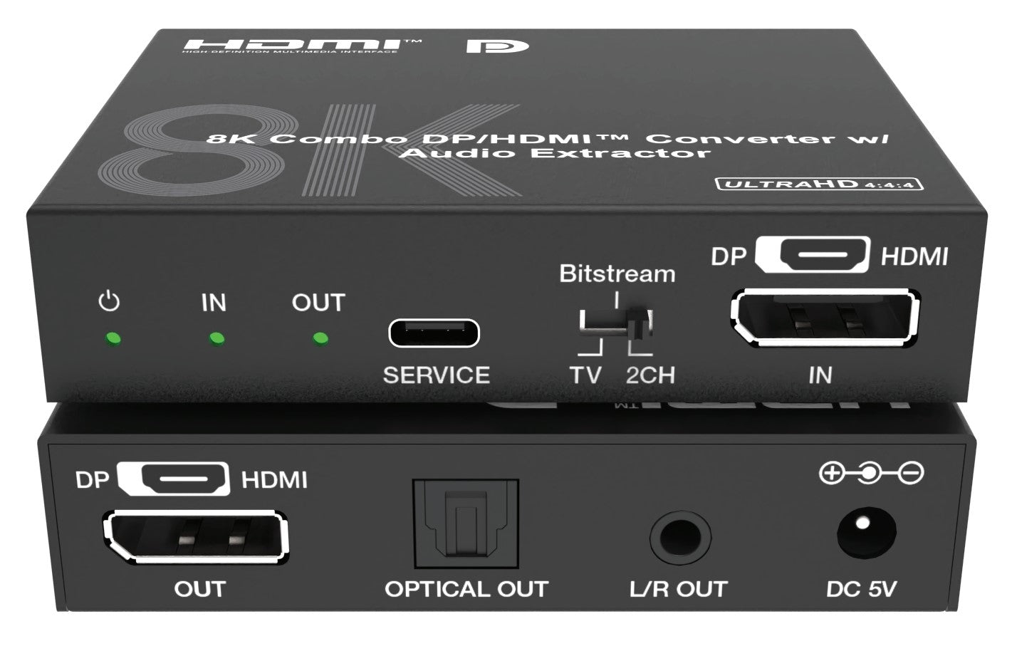 NÖRDIC 8K 30Hz DP/HDMI kombo extractor-konverter, SPDIF stereo L/R Dolby ATMOS DTS-HD Master HDR pass-through EDID