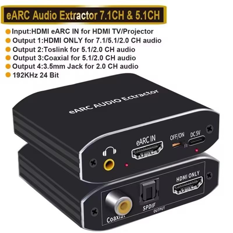 NÖRDIC 8K HDMI 2.1 eARC/ARC Extractor, HDMI eARC/ARC til HDMI 7.1CH Dolby Atmos, Koaksial, S/PDIF, AUX