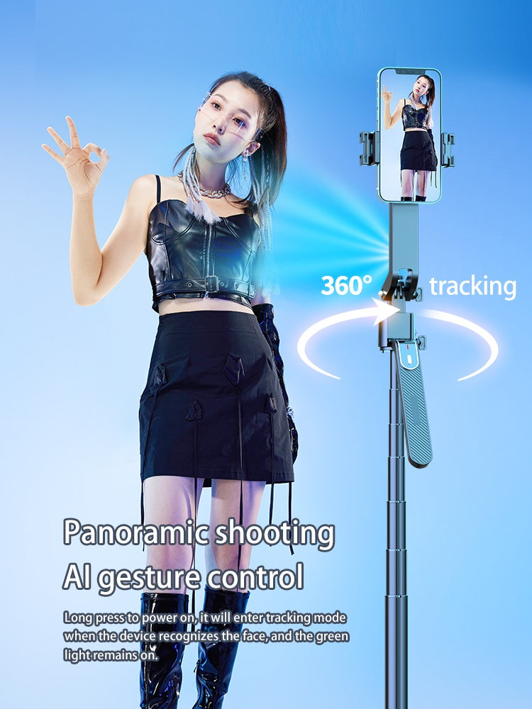 NÖRDIC AI Auto Face Tracking Selfie Stick – 360° rotation + 270° tilt, 4-i-1 telefonstativ, 180 cm stativ i aluminiumlegering med 4 ben