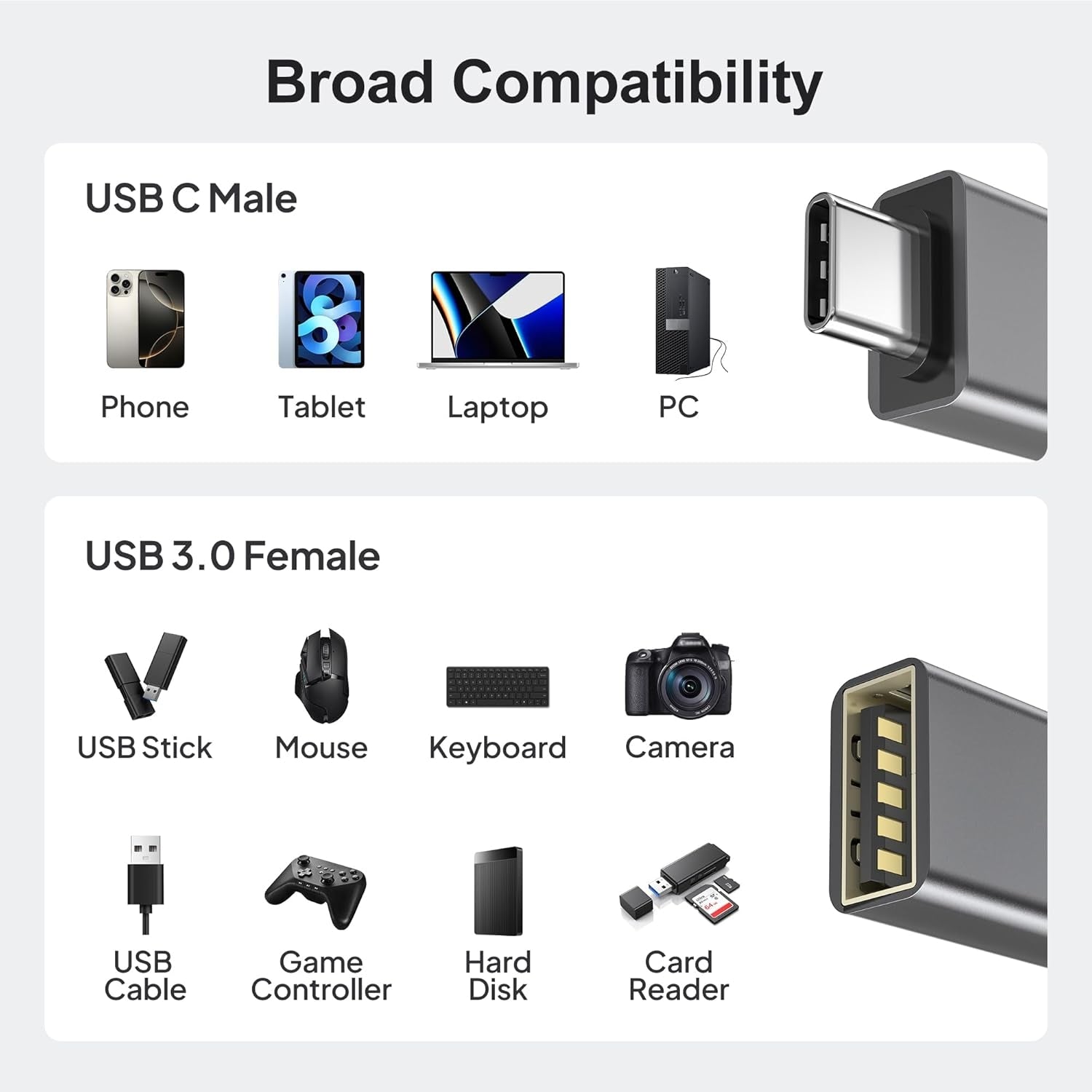 NÖRDIC A USB 3.0 OTG USB hun til C mandlige adapter metal sort