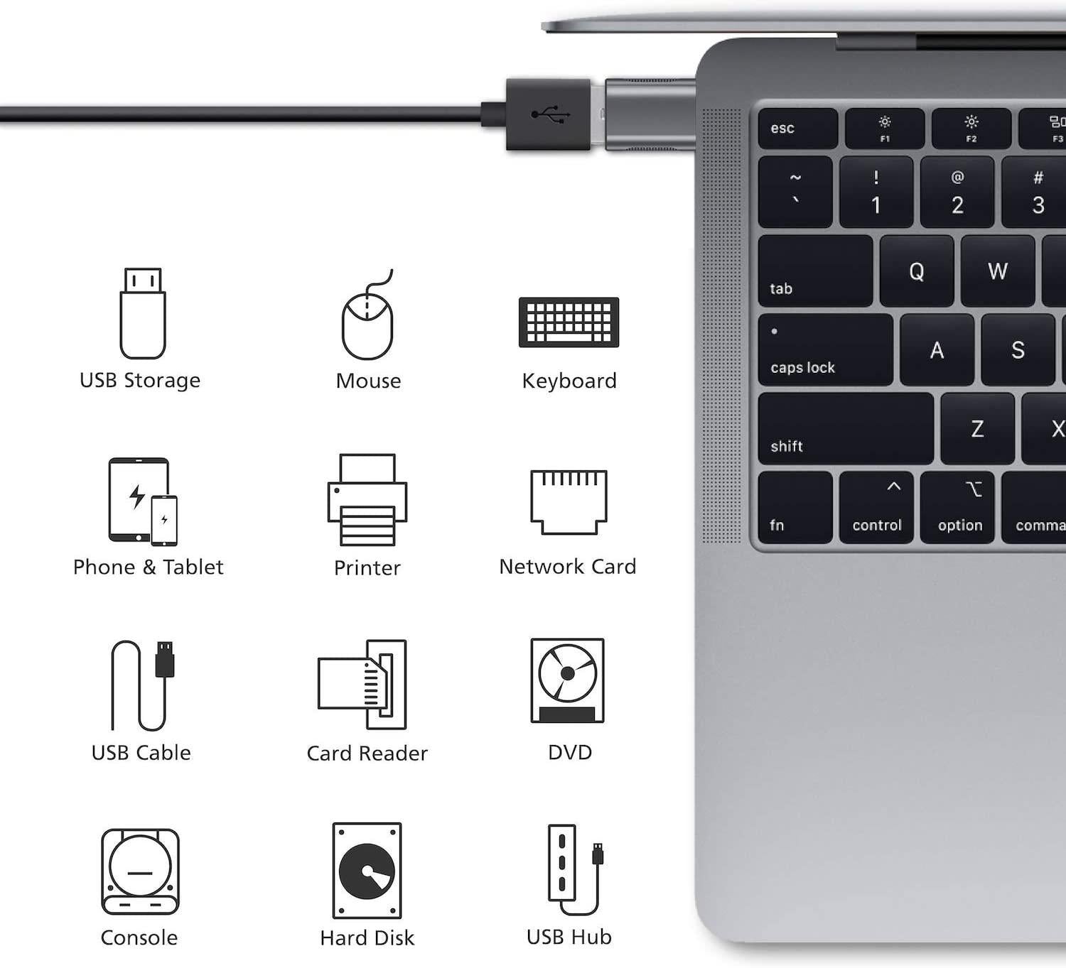 NÖRDIC A USB 3.0 OTG USB hun til C mandlige adapter metal sort