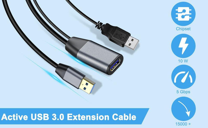 NÖRDIC Active 5m USB3.1 forlængerkabel 5Gbps forlænger USB A han til hun til Xbox, PS5, Oculus, printer, scanner, Playstation, VR