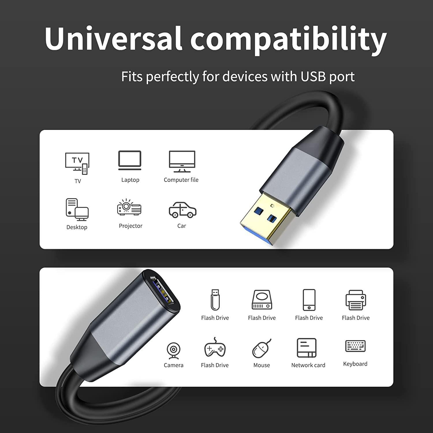 NÖRDIC Active 5m USB3.1 forlængerkabel 5Gbps forlænger USB A han til hun til Xbox, PS5, Oculus, printer, scanner, Playstation, VR