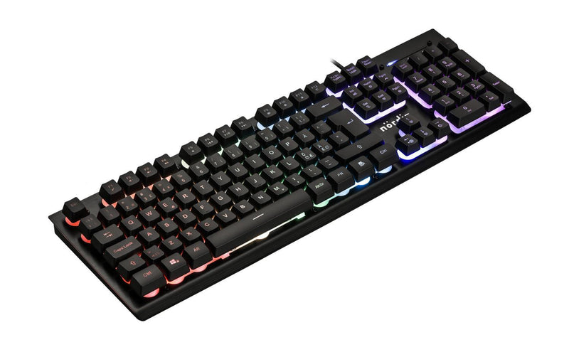 NÖRDIC Backlit Wired RGB Gaming Keyboard, NÖRDIC, Membran Switch, Anti-Ghosting Keys, Medietaster, Aluminium, ABS Plast, USB