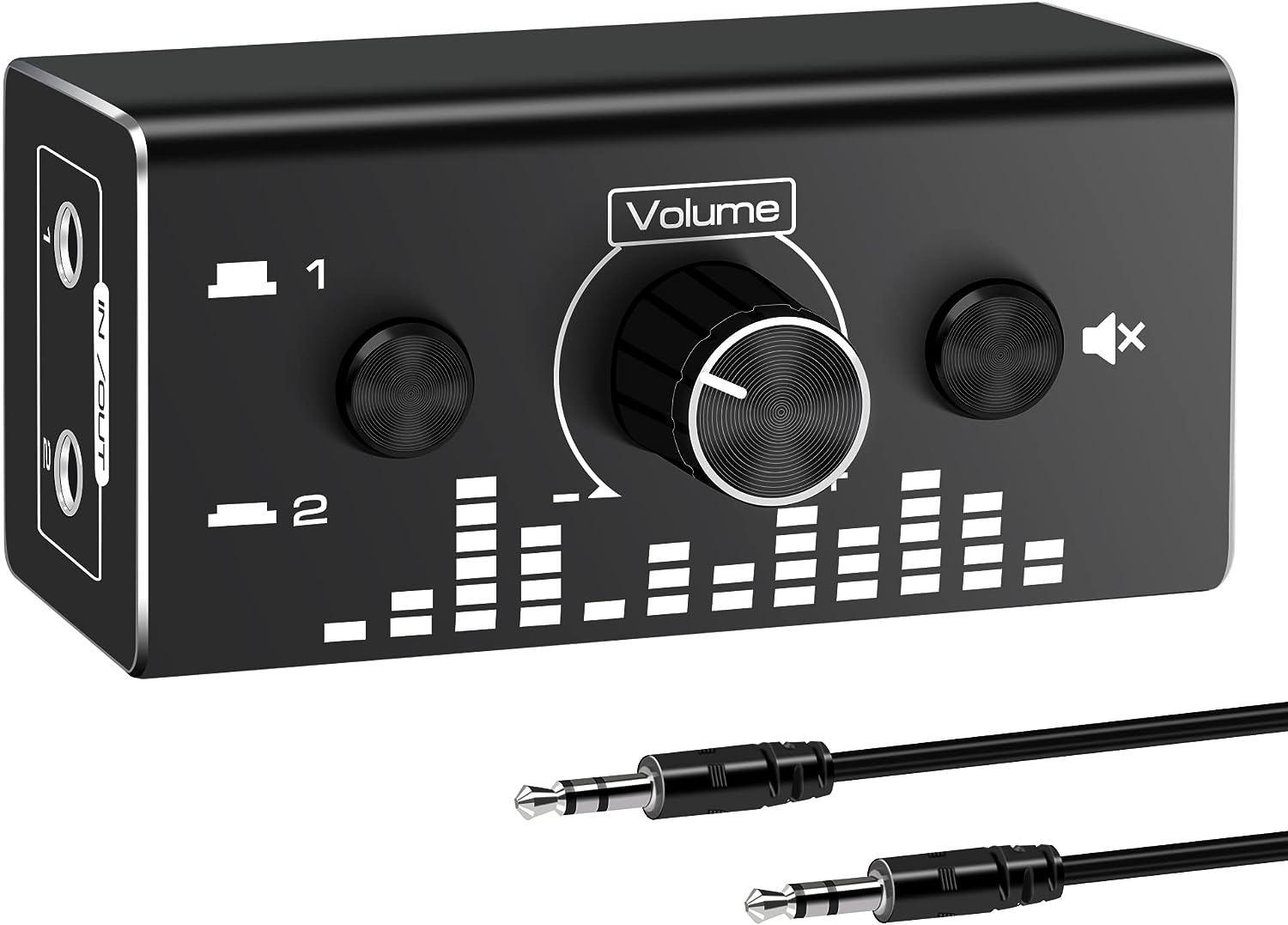 NÖRDIC Bi-Directional 3,5 mm jack-lydkontakt 2 in 1 out / 1 in 2 out analog lydløs stereolydkontakt med lydstyrkekontrol