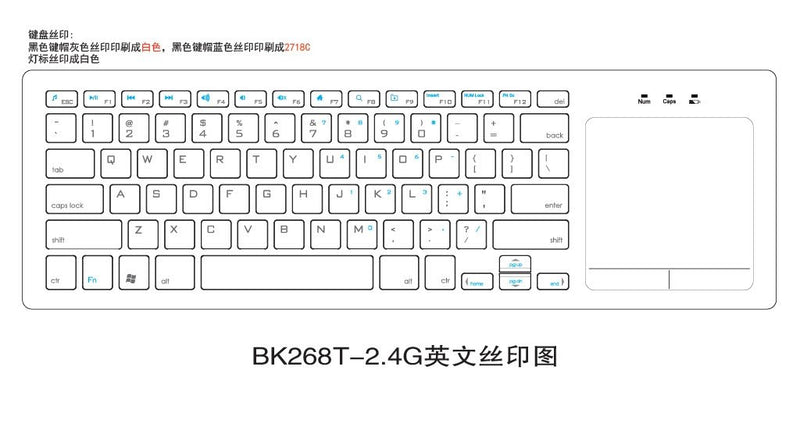 NÖRDIC wireless 2.4G tastatur med touchpad 78 taster multiparring IOS Android Windows US layout