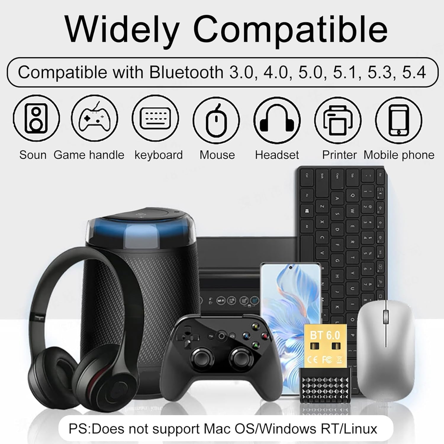 NÖRDIC Bluetooth 6.0 trådløs Bluetooth-dongle/modtager, Plug and Play, Windows 11/10/8.1, til controller, hovedtelefoner, tastatur, mus