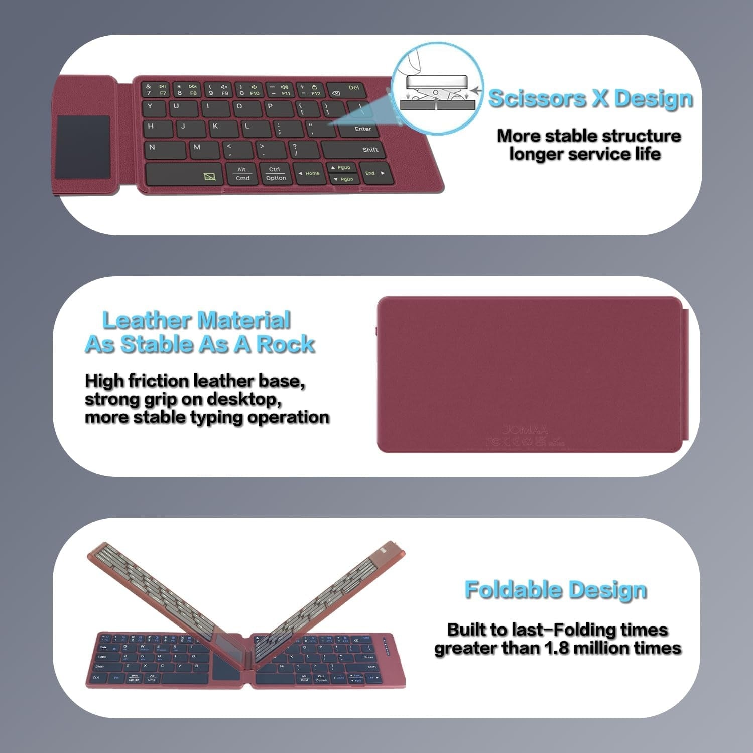 NÖRDIC Bluetooth-tastatur med touchpad, ultratyndt og bærbart til Windows, Mac, iOS og Android, US-layout