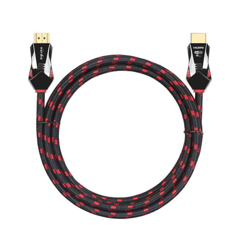 NÖRDIC CERTIFICEREDE KABLER 1,5 m Ultra High Speed HDMI 2.1 8K 60Hz 4K 120Hz 48Gbps Dynamic HDR eARC VRR Nylon flettet kabel Guldbelagte stik