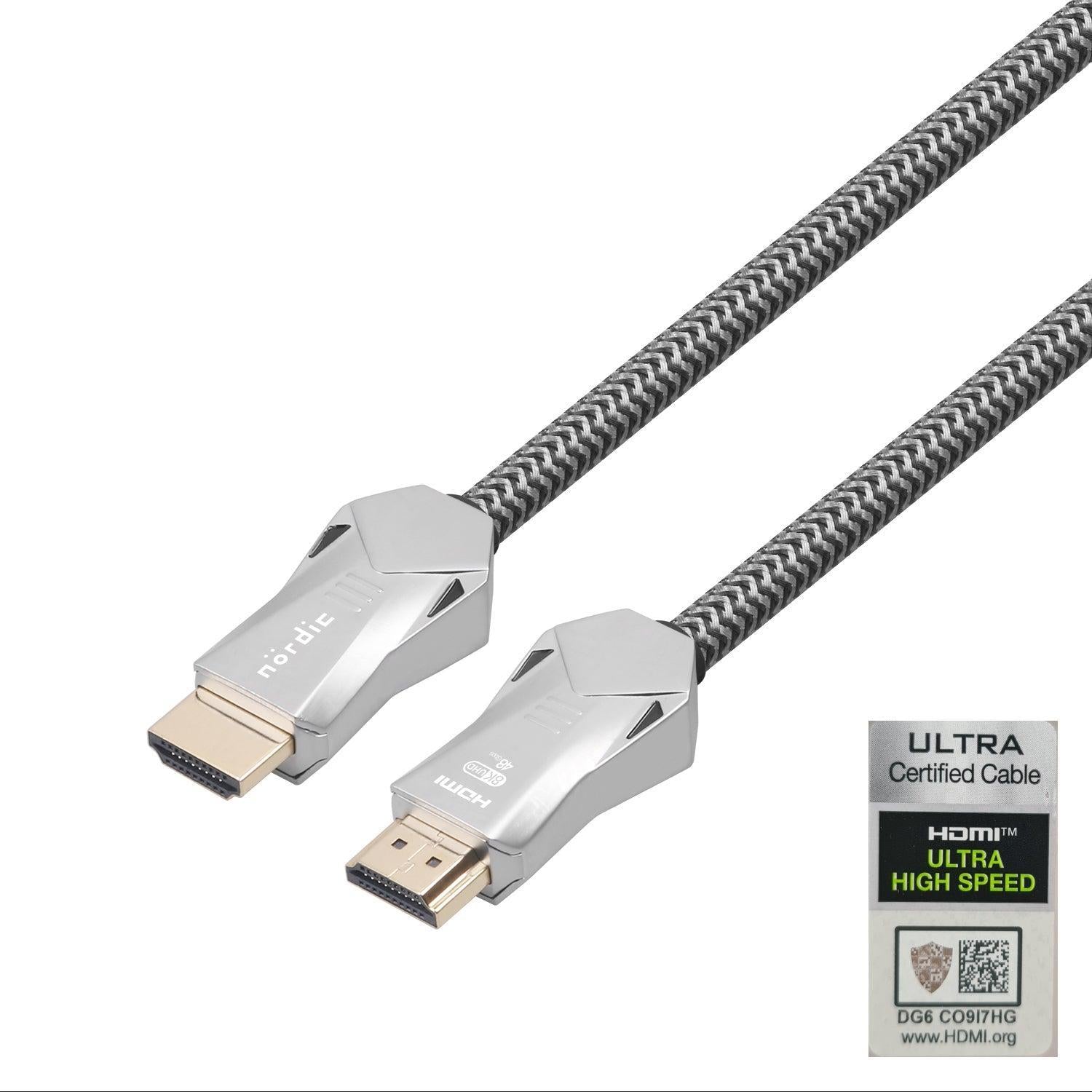 NÖRDIC CERTIFICEREDE KABLER 1m Ultra High Speed HDMI 2.1 8K 60Hz 4K 120Hz 48Gbps Dynamic HDR eARC VRR Nylon flettet kabel Guldbelagte stik