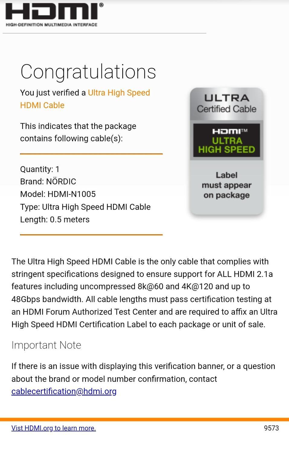 NÖRDIC CERTIFICEREDE KABLER 50cm Ultra High Speed HDMI 2.1 8K 60Hz 4K 120Hz 48Gbps Dynamic HDR eARC VRR Nylon flettet kabel Guldbelagte stik