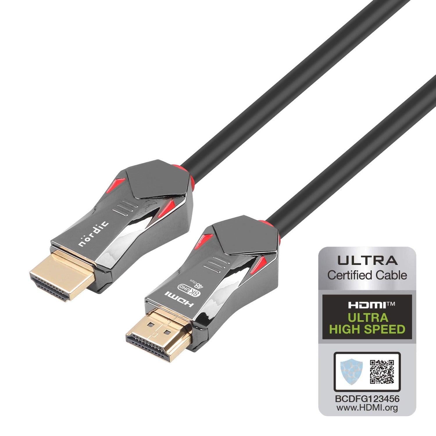 NÖRDIC CERTIFICEREDE KABLER 5m Ultra High Speed HDMI 2.1 8K 60Hz 4K 120Hz 48Gbps Dynamic HDR eARC VRR Nylon flettet kabel Guldbelagte stik