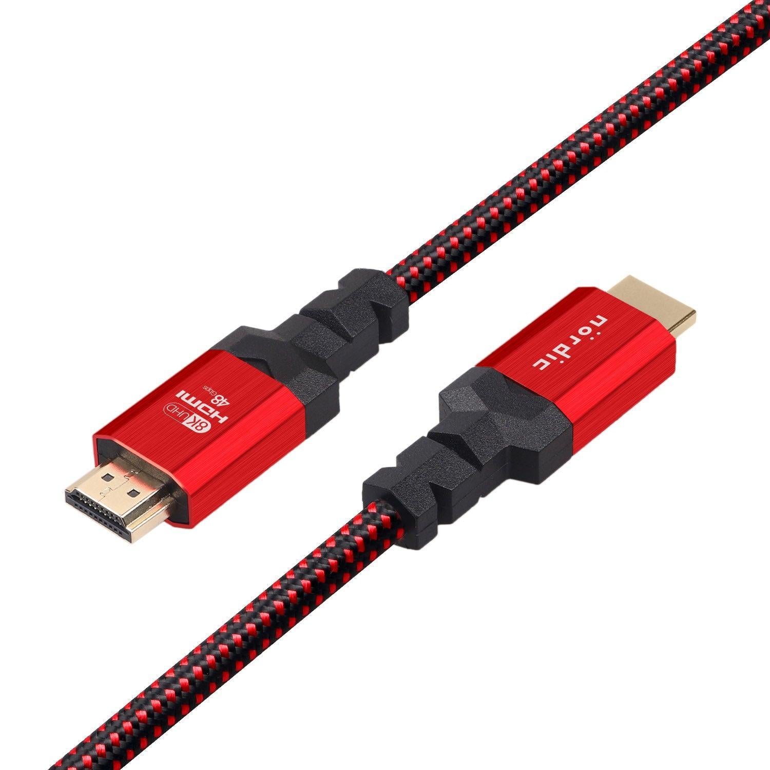 NÖRDIC CERTIFICEREDE KABLER Certificeret 5m Ultra High Speed HDMI 2.1 4K 8K 60Hz 120Hz 48 Gbps Dynamic HDR eARC VRR nylon flettet kabel forgyldt