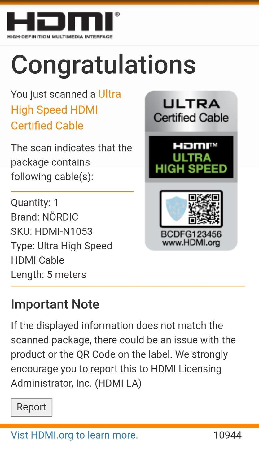 NÖRDIC CERTIFICEREDE KABLER Certificeret 5m Ultra High Speed HDMI 2.1 4K 8K 60Hz 120Hz 48 Gbps Dynamic HDR eARC VRR nylon flettet kabel forgyldt