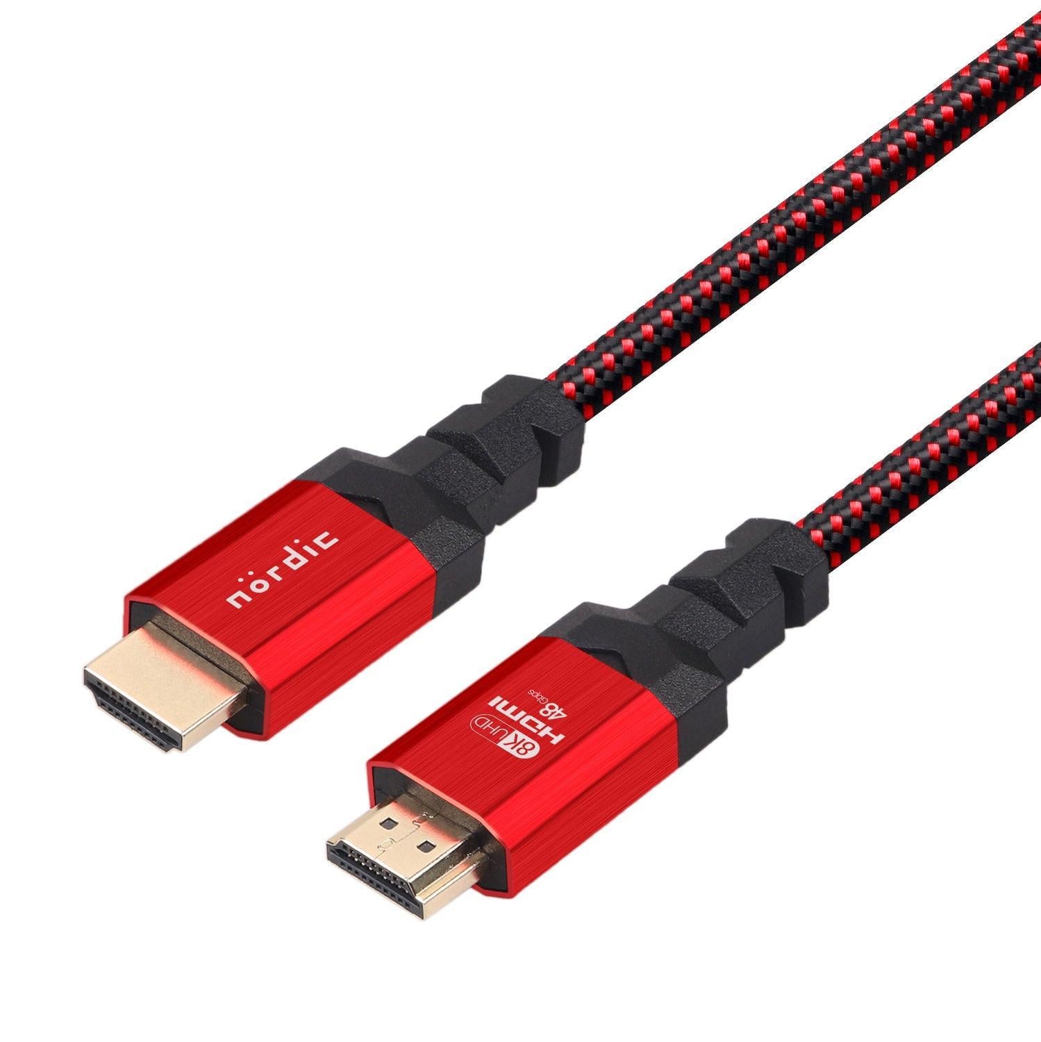 NÖRDIC CERTIFICEREDE KABLER Certificeret 5m Ultra High Speed HDMI 2.1 4K 8K 60Hz 120Hz 48 Gbps Dynamic HDR eARC VRR nylon flettet kabel forgyldt