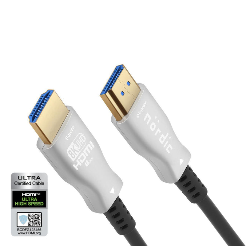 NÖRDIC CERTIFIED 10m Ultra High Speed HDMI 2.1 aktivt AOC optisk fiberkabel 8K 60Hz 4K 120Hz 48Gbps Dynamic HDR, eARC, VRR