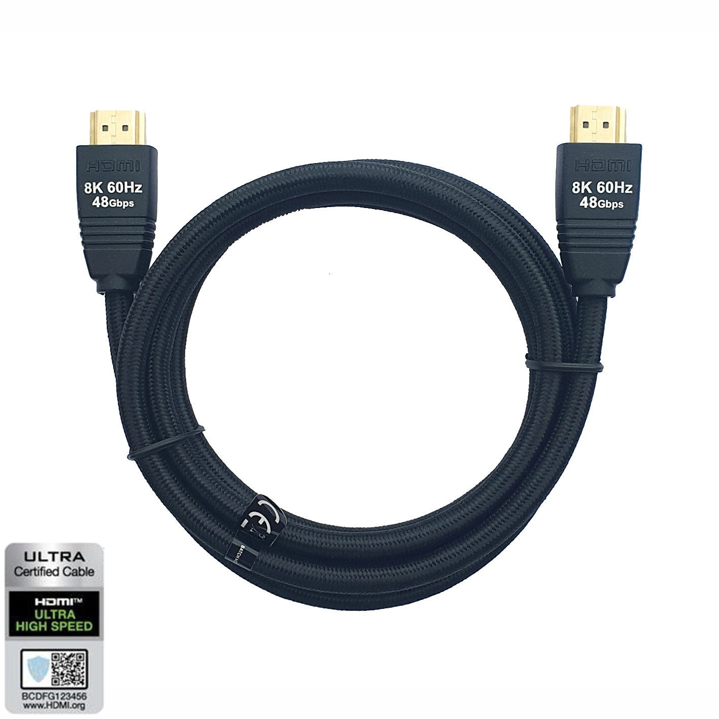 NÖRDIC CERTIFIED CABLES 1.5m HDMI 2.1 Ultra High Speed 8K 4K 60Hz 120Hz 48 Gbps Dynamic HDR eARC Game Mode VRR Dolby ATMOS nylon flettet forgyldt