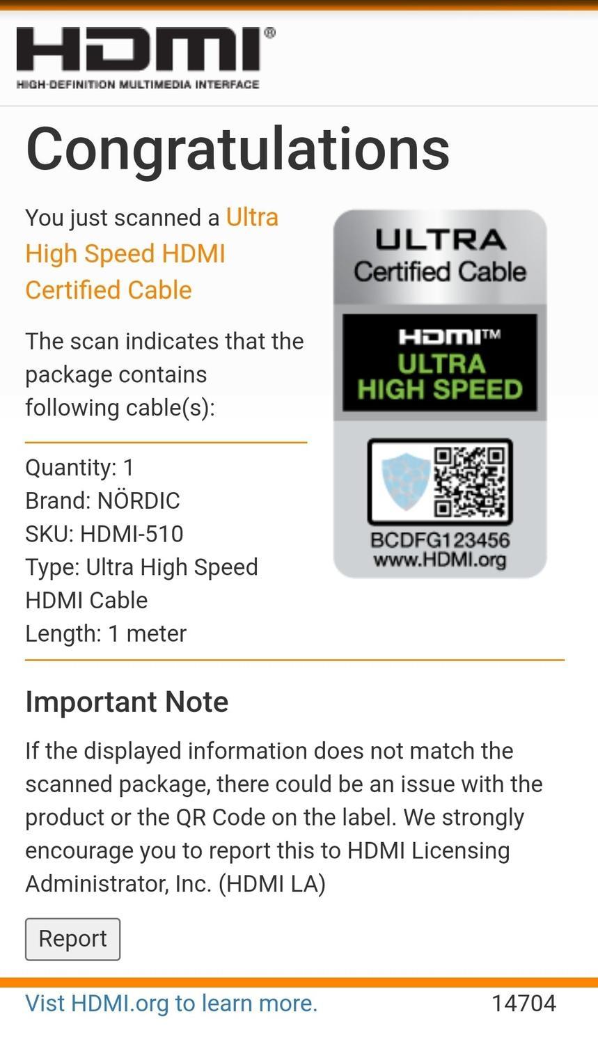 NÖRDIC CERTIFIED CABLES 1m Ultra High Speed HDMI2.1 8K 60Hz 4K 120Hz 144Hz 48Gbps Dynamic HDR eARC Game Mode VRR Dolby ATMOS guldbelagt PVC hvid