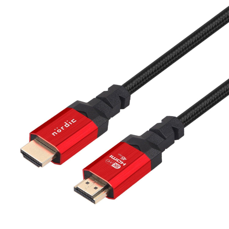 NÖRDIC CERTIFIED CABLES 2m HDMI 2.1 Ultra High Speed 8K 4K 60Hz 120Hz 48 Gbps Dynamic HDR eARC Game Mode VRR Dolby ATMOS nylon flettet forgyldt