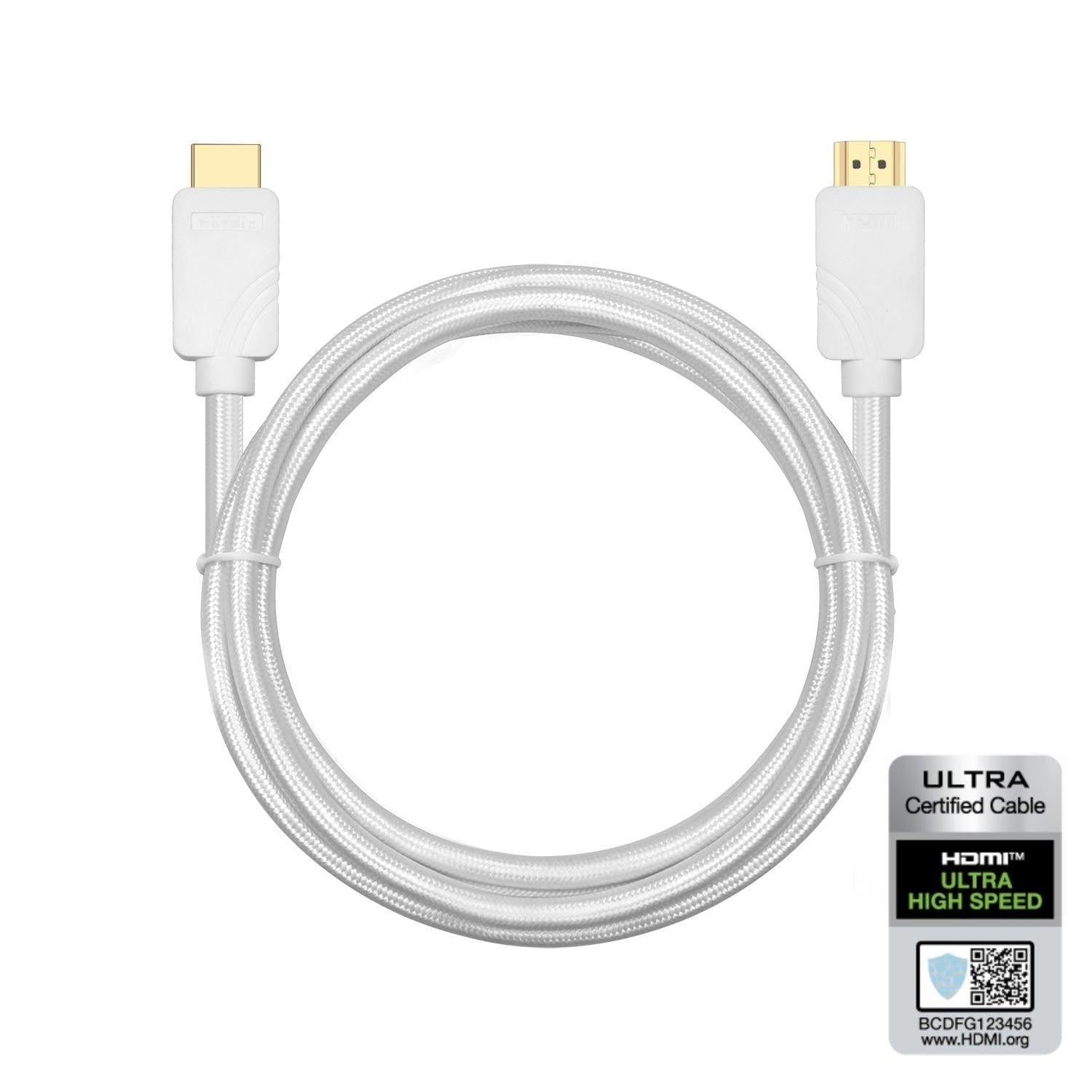 NÖRDIC CERTIFIED CABLES 50cm Ultra High Speed HDMI2.1 8K60Hz 4K120Hz 48Gbps Dynamic HDR eARC Game Mode VRR Dolby ATMOS nylonflätad kabel guldpläterad