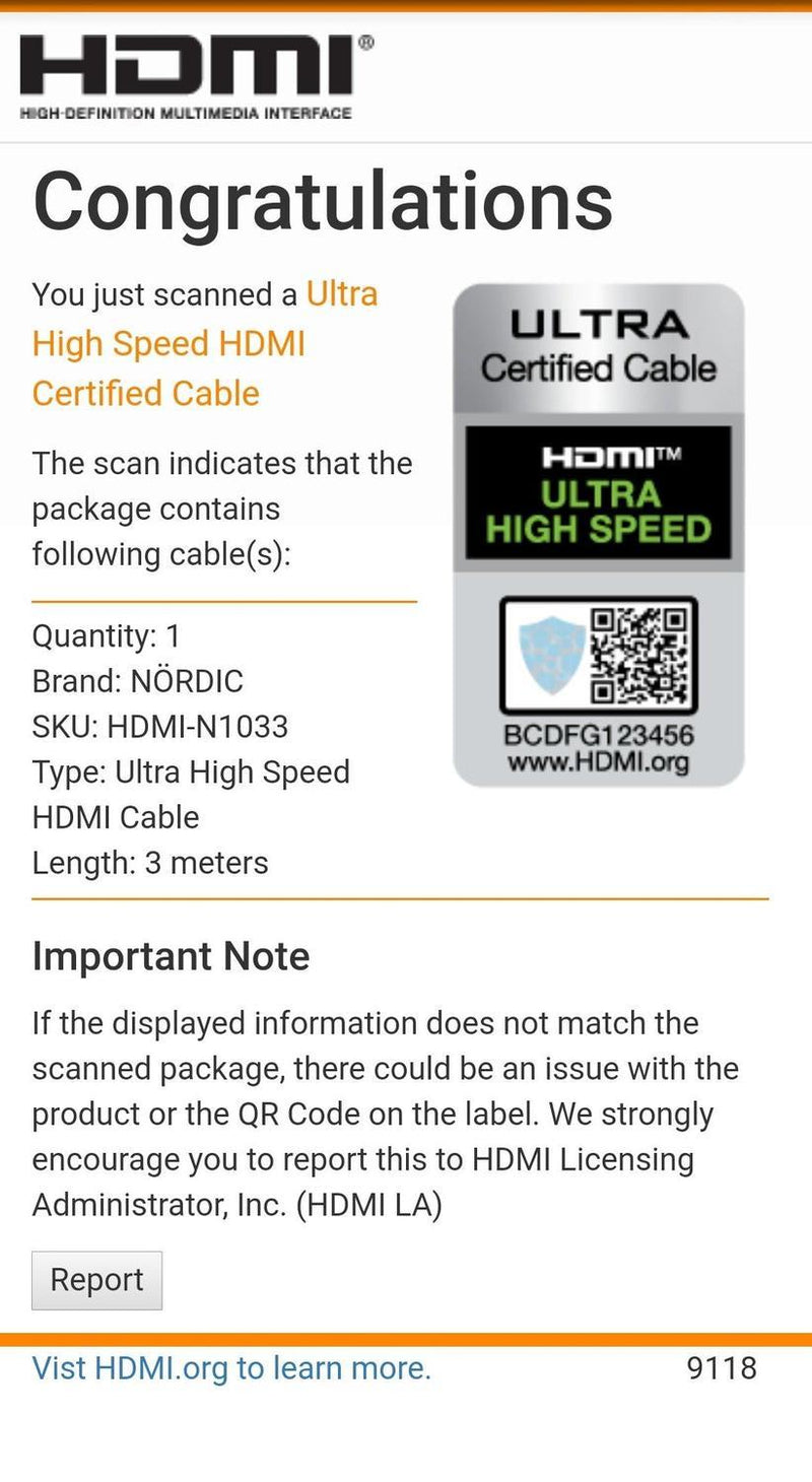 NÖRDIC CERTIFIED CABLES  Certificeret 3m Ultra High Speed HDMI 2.1 4K 8K 60Hz 120Hz 48 Gbps Dynamic HDR eARC VRR nylon flettet kabel forgyldt