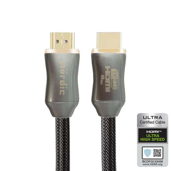 NÖRDIC CERTIFIED KABLER 1,5m Ultra High Speed HDMI 2.1 8K 60Hz 4K 120Hz 48Gbps Dynamic HDR eARC VRR nylonflettet kabel forgyldt ekstra holdbart