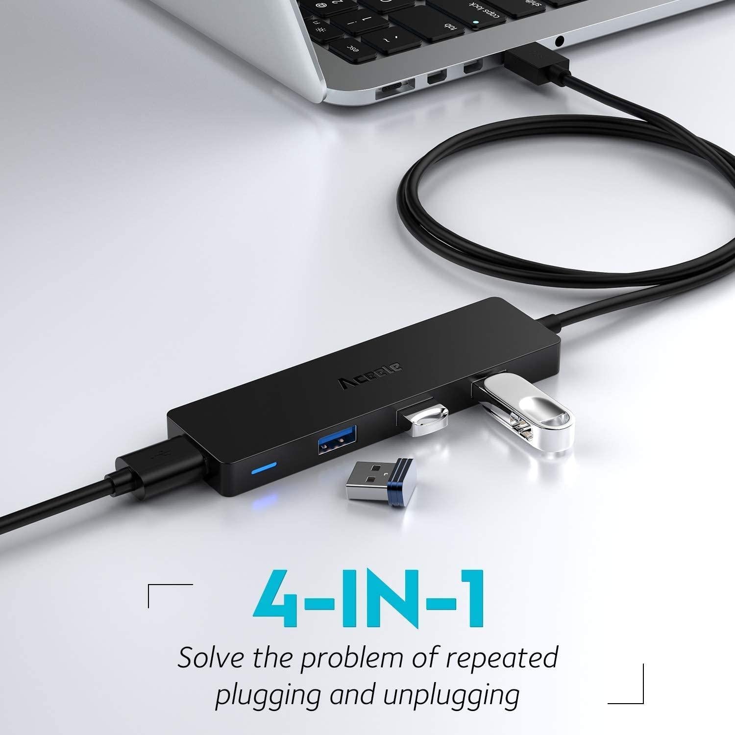 NÖRDIC C USB 3.1 Hub 5Gbps 4PORT 17cm kabel sort